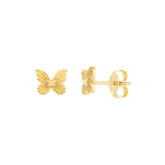 14K Yellow Solid Gold Fluted Mini Butterfly Stud Earrings